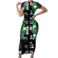 Aloha Hawaii Tuberose Lei Family Matching Short Sleeve Bodycon Dress and Hawaiian Shirt Tropical Vibes Black Color LT14 Black - Polynesian Pride