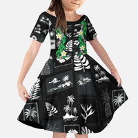 Aloha Hawaii Tuberose Lei Family Matching Summer Maxi Dress and Hawaiian Shirt Tropical Vibes Black Color LT14 Daughter's Dress Black - Polynesian Pride