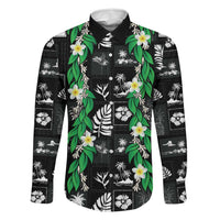 Aloha Hawaii Tuberose Lei Family Matching Summer Maxi Dress and Hawaiian Shirt Tropical Vibes Black Color LT14 Dad's Shirt - Long Sleeve Black - Polynesian Pride