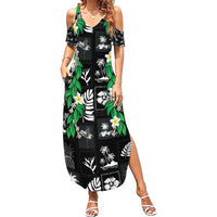 Aloha Hawaii Tuberose Lei Family Matching Summer Maxi Dress and Hawaiian Shirt Tropical Vibes Black Color LT14 Black - Polynesian Pride