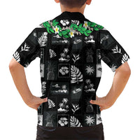 Aloha Hawaii Tuberose Lei Family Matching Tank Maxi Dress and Hawaiian Shirt Tropical Vibes Black Color LT14 - Polynesian Pride
