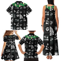 Aloha Hawaii Tuberose Lei Family Matching Tank Maxi Dress and Hawaiian Shirt Tropical Vibes Black Color LT14 - Polynesian Pride