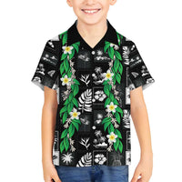 Aloha Hawaii Tuberose Lei Family Matching Tank Maxi Dress and Hawaiian Shirt Tropical Vibes Black Color LT14 - Polynesian Pride