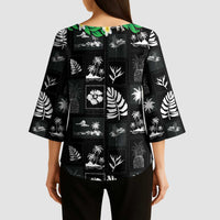 Aloha Hawaii Tuberose Lei Kimono Sleeve Blouse Tropical Vibes Black Color - Polynesian Pride
