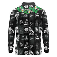 Aloha Hawaii Tuberose Lei Long Sleeve Polo Shirt Tropical Vibes Black Color - Polynesian Pride