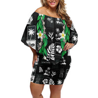 Aloha Hawaii Tuberose Lei Off Shoulder Short Dress Tropical Vibes Black Color - Polynesian Pride