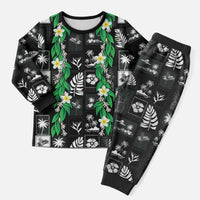 Aloha Hawaii Tuberose Lei Christmas Pajama Set Tropical Vibes Black Color - Polynesian Pride
