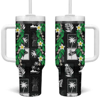 Aloha Hawaii Tuberose Lei Tumbler With Handle Tropical Vibes Black Color - Polynesian Pride