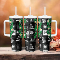 Aloha Hawaii Tuberose Lei Tumbler With Handle Tropical Vibes Black Color - Polynesian Pride