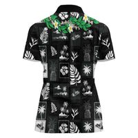 Aloha Hawaii Tuberose Lei Women Polo Shirt Tropical Vibes Black Color LT14 - Polynesian Pride