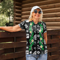 Aloha Hawaii Tuberose Lei Women Polo Shirt Tropical Vibes Black Color LT14 - Polynesian Pride