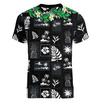 Aloha Hawaii Tuberose Lei Women V-Neck T-Shirt Tropical Vibes Black Color LT14 - Polynesian Pride