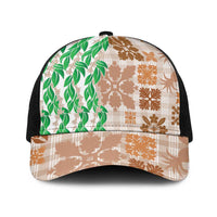 Aloha Hawaii Palaka Tuberose Lei Baseball Net Cap Hawaiian Quilt Seamless Style LT14 One Size Black Beige - Polynesian Pride