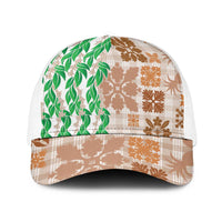 Aloha Hawaii Palaka Tuberose Lei Baseball Net Cap Hawaiian Quilt Seamless Style LT14 One Size White Beige - Polynesian Pride
