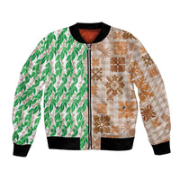 Aloha Hawaii Palaka Tuberose Lei Bomber Jacket Hawaiian Quilt Seamless Style - Polynesian Pride