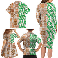 Aloha Hawaii Palaka Tuberose Lei Family Matching Long Sleeve Bodycon Dress and Hawaiian Shirt Hawaiian Quilt Seamless Style LT14 - Polynesian Pride
