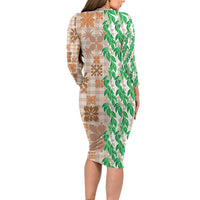 Aloha Hawaii Palaka Tuberose Lei Family Matching Long Sleeve Bodycon Dress and Hawaiian Shirt Hawaiian Quilt Seamless Style - Polynesian Pride