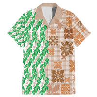 Aloha Hawaii Palaka Tuberose Lei Family Matching Mermaid Dress and Hawaiian Shirt Hawaiian Quilt Seamless Style LT14 Dad's Shirt - Short Sleeve Beige - Polynesian Pride