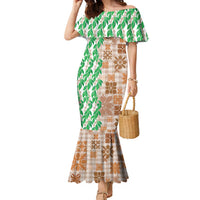 Aloha Hawaii Palaka Tuberose Lei Family Matching Mermaid Dress and Hawaiian Shirt Hawaiian Quilt Seamless Style LT14 Beige - Polynesian Pride