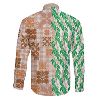 Aloha Hawaii Palaka Tuberose Lei Family Matching Off The Shoulder Long Sleeve Dress and Hawaiian Shirt Hawaiian Quilt Seamless Style - Polynesian Pride