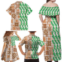 Aloha Hawaii Palaka Tuberose Lei Family Matching Off Shoulder Maxi Dress and Hawaiian Shirt Hawaiian Quilt Seamless Style LT14 - Polynesian Pride