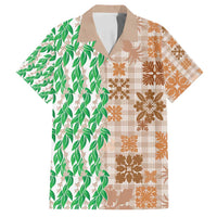 Aloha Hawaii Palaka Tuberose Lei Family Matching Off Shoulder Short Dress and Hawaiian Shirt Hawaiian Quilt Seamless Style LT14 Dad's Shirt - Short Sleeve Beige - Polynesian Pride