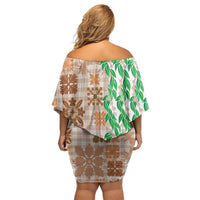 Aloha Hawaii Palaka Tuberose Lei Family Matching Off Shoulder Short Dress and Hawaiian Shirt Hawaiian Quilt Seamless Style - Polynesian Pride