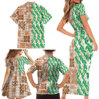 Aloha Hawaii Palaka Tuberose Lei Family Matching Short Sleeve Bodycon Dress and Hawaiian Shirt Hawaiian Quilt Seamless Style LT14 - Polynesian Pride