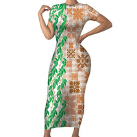 Aloha Hawaii Palaka Tuberose Lei Family Matching Short Sleeve Bodycon Dress and Hawaiian Shirt Hawaiian Quilt Seamless Style LT14 Beige - Polynesian Pride
