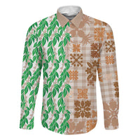 Aloha Hawaii Palaka Tuberose Lei Family Matching Summer Maxi Dress and Hawaiian Shirt Hawaiian Quilt Seamless Style LT14 Dad's Shirt - Long Sleeve Beige - Polynesian Pride