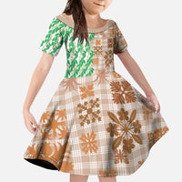 Aloha Hawaii Palaka Tuberose Lei Family Matching Tank Maxi Dress and Hawaiian Shirt Hawaiian Quilt Seamless Style LT14 Daughter's Dress Beige - Polynesian Pride