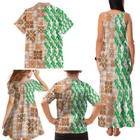 Aloha Hawaii Palaka Tuberose Lei Family Matching Tank Maxi Dress and Hawaiian Shirt Hawaiian Quilt Seamless Style LT14 - Polynesian Pride