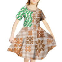 Aloha Hawaii Palaka Tuberose Lei Kid Short Sleeve Dress Hawaiian Quilt Seamless Style - Polynesian Pride
