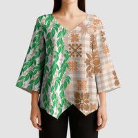 Aloha Hawaii Palaka Tuberose Lei Kimono Sleeve Blouse Hawaiian Quilt Seamless Style - Polynesian Pride