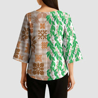 Aloha Hawaii Palaka Tuberose Lei Kimono Sleeve Blouse Hawaiian Quilt Seamless Style - Polynesian Pride