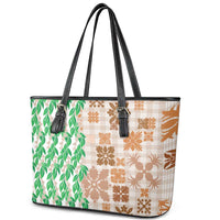 Aloha Hawaii Palaka Tuberose Lei Leather Tote Bag Hawaiian Quilt Seamless Style - Polynesian Pride