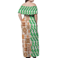 Aloha Hawaii Palaka Tuberose Lei Off Shoulder Maxi Dress Hawaiian Quilt Seamless Style - Polynesian Pride