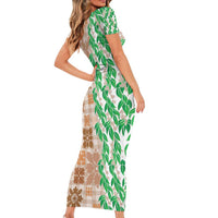 Aloha Hawaii Palaka Tuberose Lei Short Sleeve Bodycon Dress Hawaiian Quilt Seamless Style LT14 - Polynesian Pride