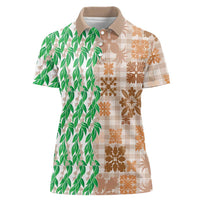 Aloha Hawaii Palaka Tuberose Lei Women Polo Shirt Hawaiian Quilt Seamless Style LT14 Female Beige - Polynesian Pride
