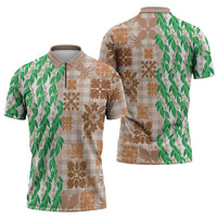 Aloha Hawaii Palaka Tuberose Lei Zipper Polo Shirt Hawaiian Quilt Seamless Style LT14 - Polynesian Pride