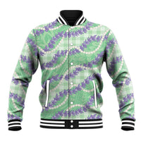 Pastel Green Hawaii Palaka Honohono Pikake Baseball Jacket Hawaiian Orchid Lei Polynesian Pattern - Polynesian Pride