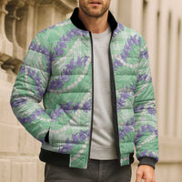 Pastel Green Hawaii Palaka Honohono Pikake Bomber Puffer Jacket Hawaiian Orchid Lei Polynesian Pattern - Polynesian Pride