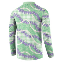 Pastel Green Hawaii Palaka Honohono Pikake Button Sweatshirt Hawaiian Orchid Lei Polynesian Pattern - Polynesian Pride