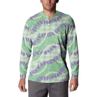 Pastel Green Hawaii Palaka Honohono Pikake Button Sweatshirt Hawaiian Orchid Lei Polynesian Pattern - Polynesian Pride