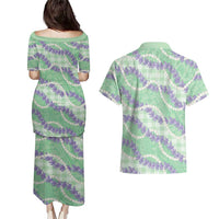 Pastel Green Hawaii Palaka Honohono Pikake Couples Matching Puletasi and Hawaiian Shirt Hawaiian Orchid Lei Polynesian Pattern LT14 - Polynesian Pride