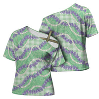 Pastel Green Hawaii Palaka Honohono Pikake Cross Shoulder Shirt Hawaiian Orchid Lei Polynesian Pattern - Polynesian Pride