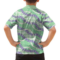 Pastel Green Hawaii Palaka Honohono Pikake Family Matching Off The Shoulder Long Sleeve Dress and Hawaiian Shirt Hawaiian Orchid Lei Polynesian Pattern - Polynesian Pride