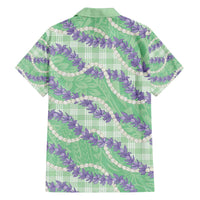 Pastel Green Hawaii Palaka Honohono Pikake Family Matching Off The Shoulder Long Sleeve Dress and Hawaiian Shirt Hawaiian Orchid Lei Polynesian Pattern LT14 - Polynesian Pride