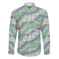 Pastel Green Hawaii Palaka Honohono Pikake Family Matching Off The Shoulder Long Sleeve Dress and Hawaiian Shirt Hawaiian Orchid Lei Polynesian Pattern LT14 Dad's Shirt - Long Sleeve Pastel Green - Polynesian Pride