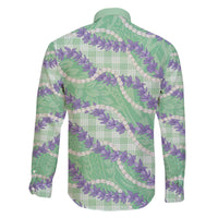 Pastel Green Hawaii Palaka Honohono Pikake Family Matching Off The Shoulder Long Sleeve Dress and Hawaiian Shirt Hawaiian Orchid Lei Polynesian Pattern LT14 - Polynesian Pride